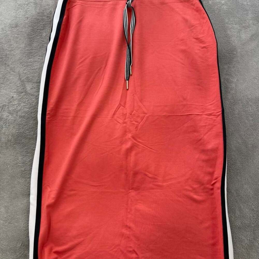 Tommy Hilfiger Midi Skirt Size S/CH Coral Red Side Stripe Drawstring